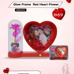 Glow Frame Red Heart Flower by AB Print House – personalized red heart LED photo frame with flowers and touch switch, perfect Valentine’s Day gift