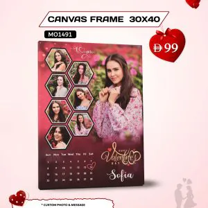 30 x 40 cm custom photo and message canvas print with classic wooden frame, ideal Valentine gift