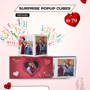 Surprise Popup Cubes gift with 10 x 10 cm custom photo cube that pops up when opened