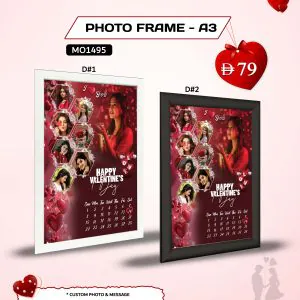 Personalised A3 Valentine photo frame, 30 x 40 cm custom photo and text, digital print with glass frame.