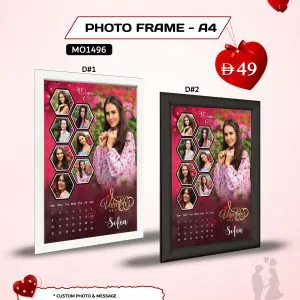 A4 personalised photo frame, 30 x 40 cm custom photo and message, digital print in a glass frame.