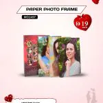 Personalised paper photo frame, 23 x 15 cm laminated 350 gsm card with custom picture and text for Valentine gifting.