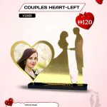 Couples Heart - Left mirror gold acrylic photo plaque with UV-printed custom couple photo on a black base from AB Print House.